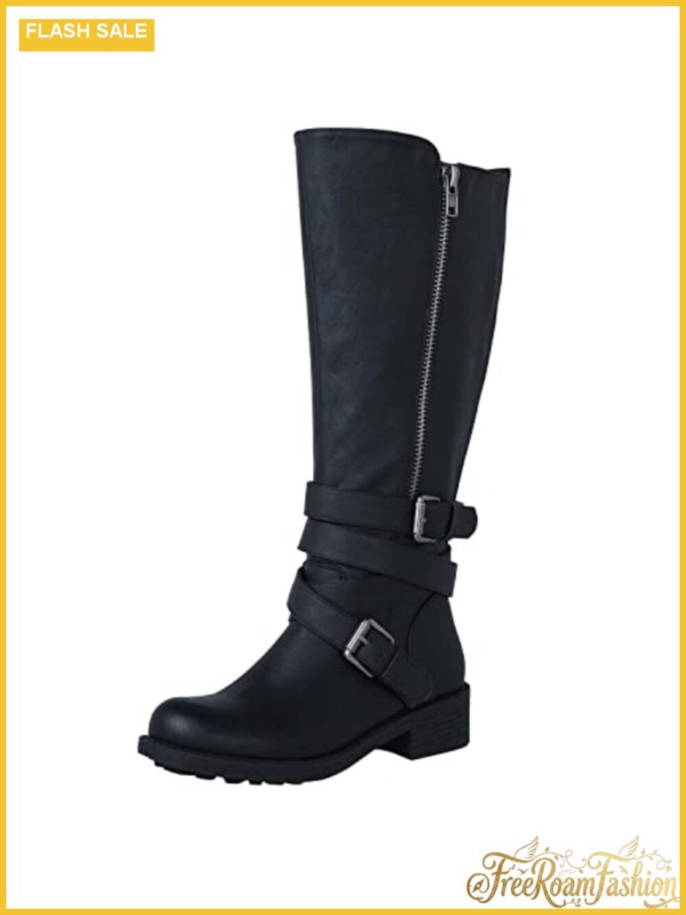 Knee-High Faux Leather Boots Dual Zipper Round Toe Low Heel